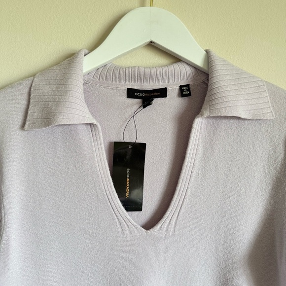 BCBG Max Azria Women’s Y2K Fitted Knit Lilac Collared Top Shirt Blouse M - Picture 2 of 7